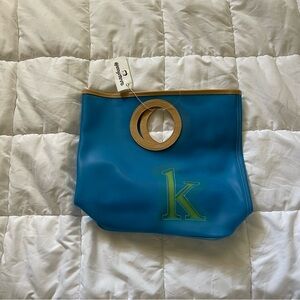 Blue and Tan Canvas Tote with Textured Finish